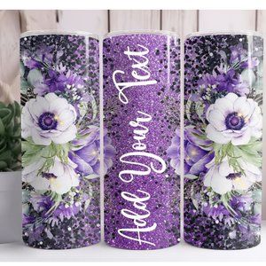 Floral Purple Personalized Name Custom 20oz Skinny Tumbler Insulated Cup